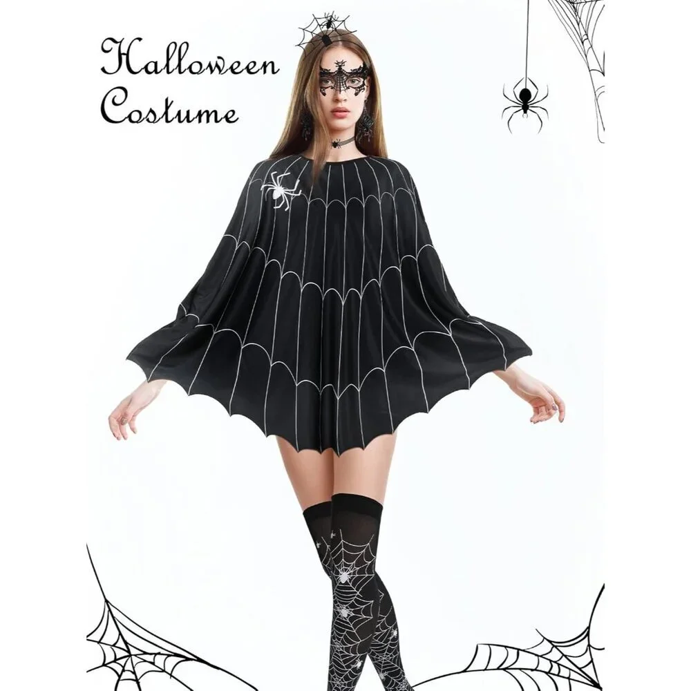 Women Lace Spider Web Costume Accessories Set Mask Earrings Choker Socks